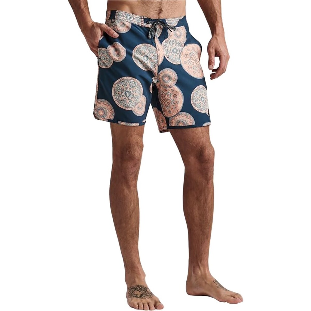 Roark Revival The Chiller Board Shorts Mens 30 Navy Orange Mandala Swim Trunks